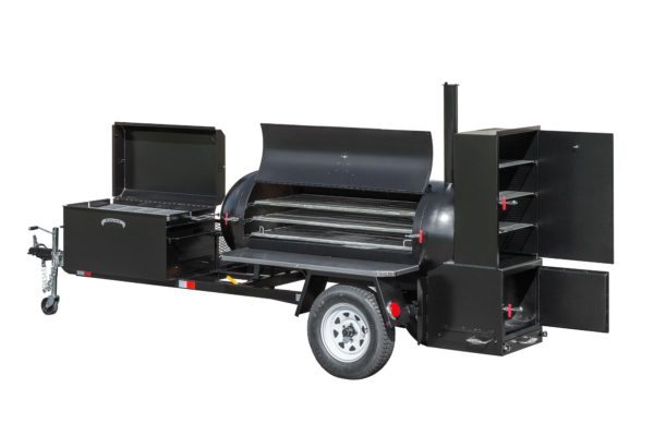 Meadow Creek TS250 Tank Smoker with Optional Stainless Steel Exterior Shelf, Extra Grate in Smoker, and BBQ42 Chicken Cooker