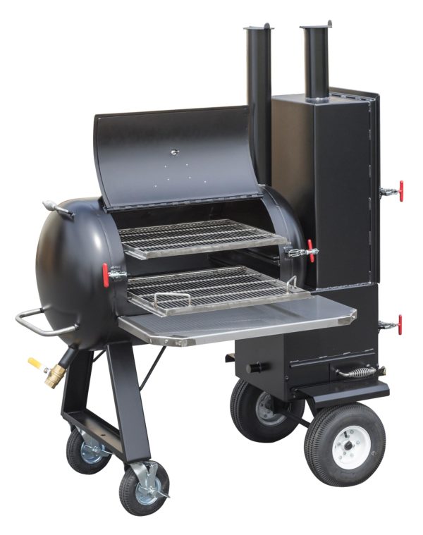 TS70P Tank Smoker With Optional Stainless Steel Exterior Shelf and Warming Box With Live Smoke