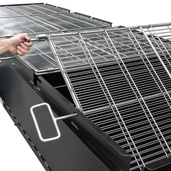 Double-Sided Pivoting Stainless Steel Grates on BBQ144 Chicken Cooker
