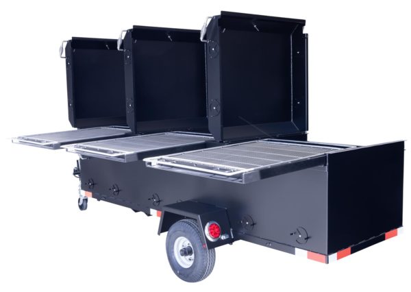 Meadow Creek BBQ96 Chicken Cooker With Optional Slideout Grates, Hinged Lids With Thermometers, and Flat Grates