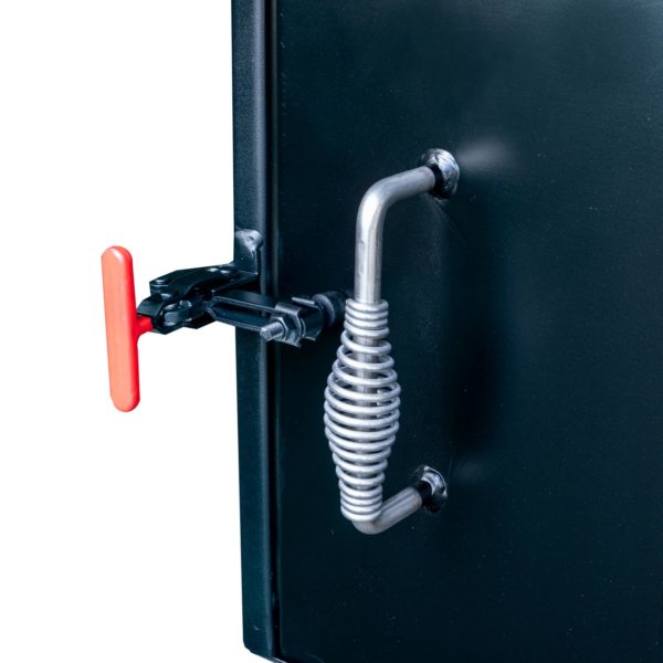 Firebox Door Handle and Positive-Lock Latch on BX100 Box Smoker