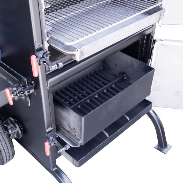 Slide out Stainless Steel Cooking Grate, Grease Pan, Charcoal Basket, and Ash Pan on BX25 Box Smoker