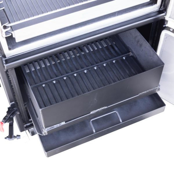 Slide out Grates, Grease Pan, Charcoal Basket, and Ash Pan on BX50 Box Smoker With Optional Stainless Steel Interior