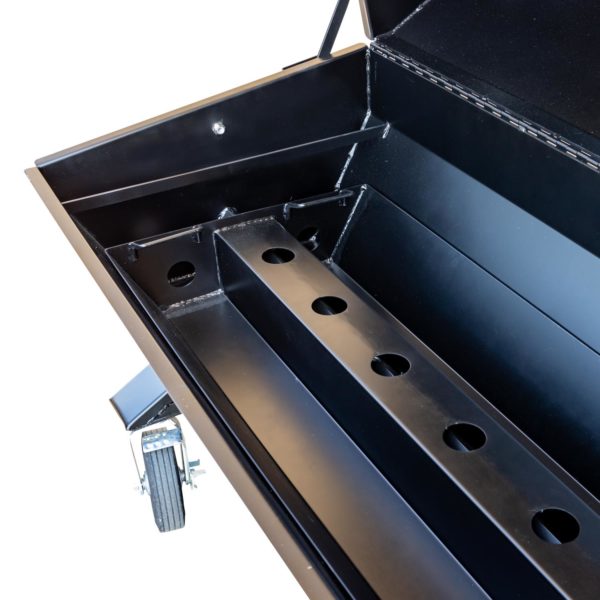 Optional Charcoal Pan Insert, 8-Inch Casters on Stand, and Probe Port on PR60G Pig Roaster