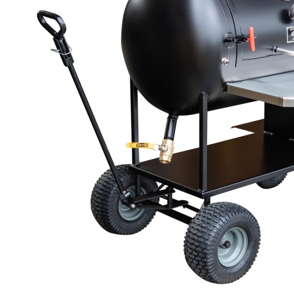 Optional Wagon Chassis, Probe Port, and Stainless Steel Exterior Shelf on TS70P Tank Smoker