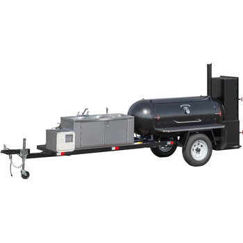 Meadow Creek Tank Smoker With Optional 3-Bowl Self-Contained Sink and Stainless Steel Exterior Shelves